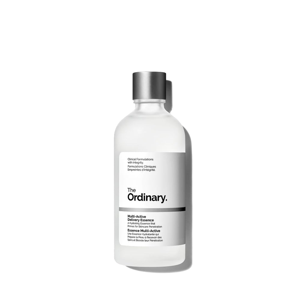 The Ordinary essence on a bathroom shelf in lifestyle scene conveying daily use