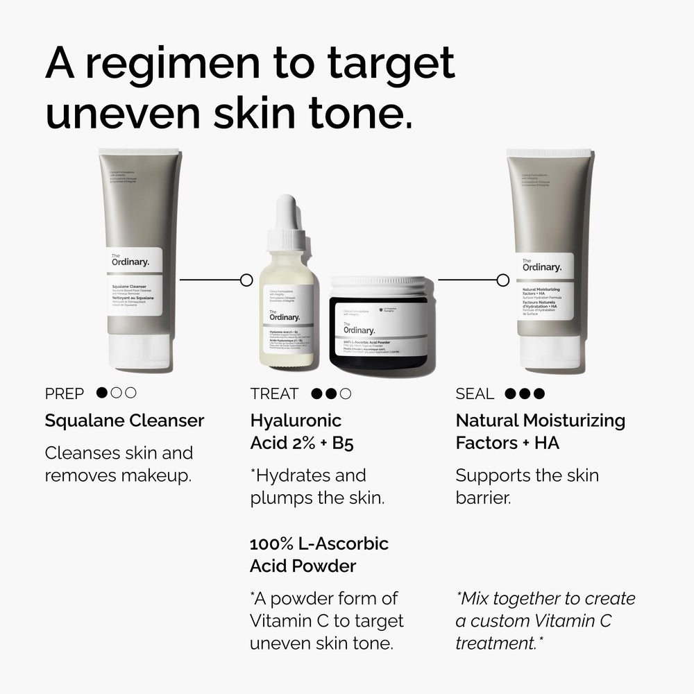 The Ordinary powder on bathroom counter in routine setting showing practical daily use benefit