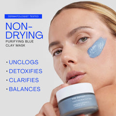 The Outset blue clay mask silky texture close-up highlighting smooth application