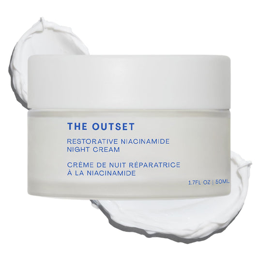 The Outset night cream front jar shows clean design and easy access benefit