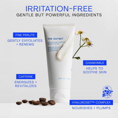 The Outset scrub in use on face demonstrating gentle massage benefit: immediate smoothing