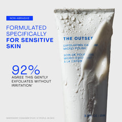 The Outset swatch on hand showing creamy polish consistency benefit: controlled exfoliation