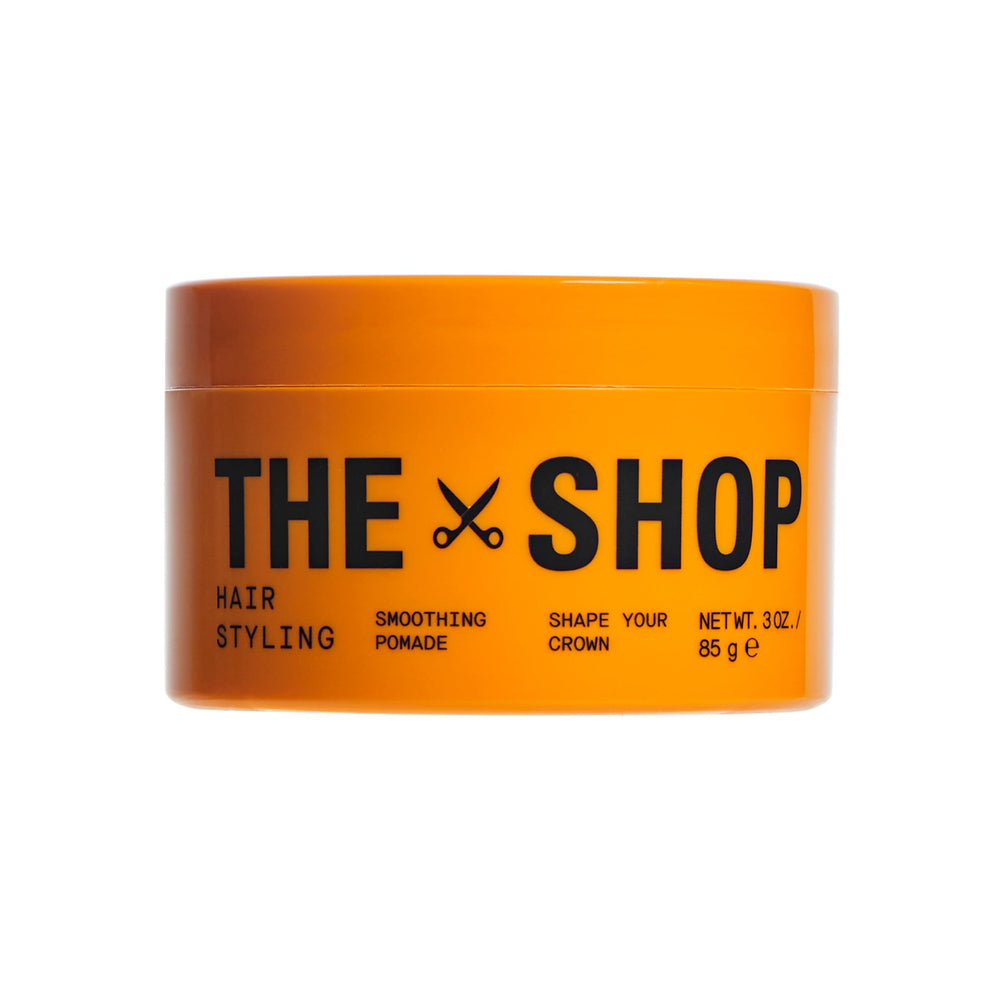 The Shop Uninterrupted” pomade front packaging shows label and jar, emphasizing brand reliability
