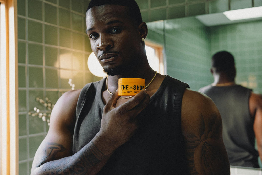 The Shop Uninterrupted” pomade texture close-up highlighting creamy, easy-to-work consistency
