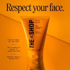 The Shop Uninterrupted face wash in use before shaving to unclog pores and prep skin