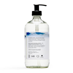 The Unscented Company soap being poured showing clear liquid texture benefit: easy-rinsing, non-greasy formula