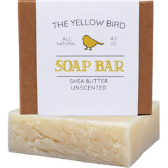 The Yellow Bird front packaging showing unscented bar and clean branding, gentle for sensitive skin