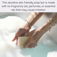 Rich lather from The Yellow Bird soap demonstrating effective gentle cleansing and soft feel