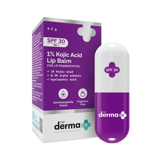 The Derma Co lip balm front packaging showing compact travel-friendly stick and brand