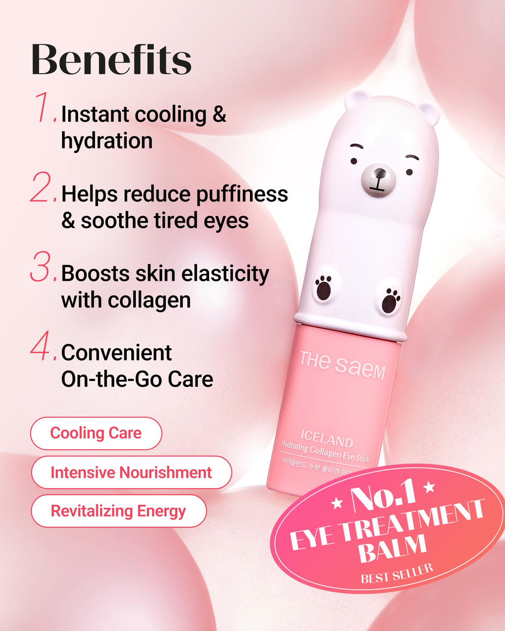 THESAEM eye stick texture closeup showing lightweight balm for hydration