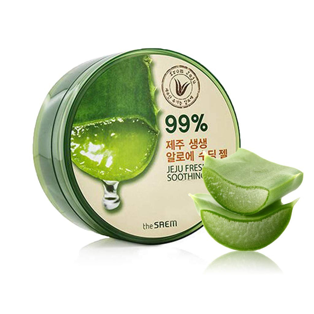 THESAEM front packaging of Jeju aloe gel showing clean tube and capacity