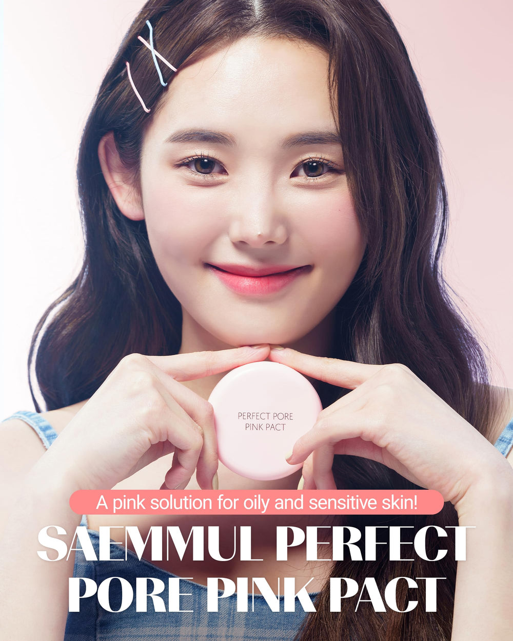 THESAEM open compact with pink powder pan, reveals smooth blendable formula