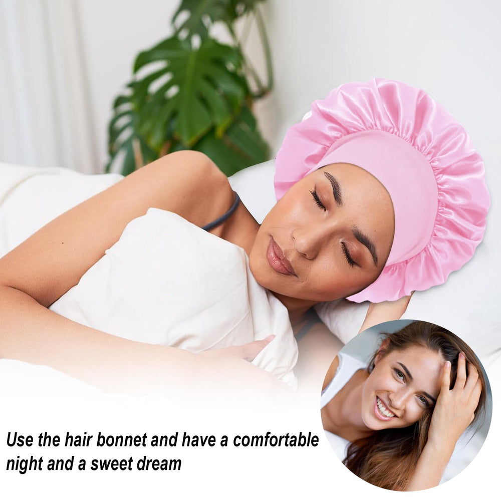 Theyakmer bonnet on model sleeping illustrating preserved hairstyle benefit