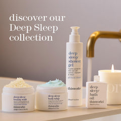 THISWORKS label close-up showing Deep Sleep fragrance and ingredient clarity benefit