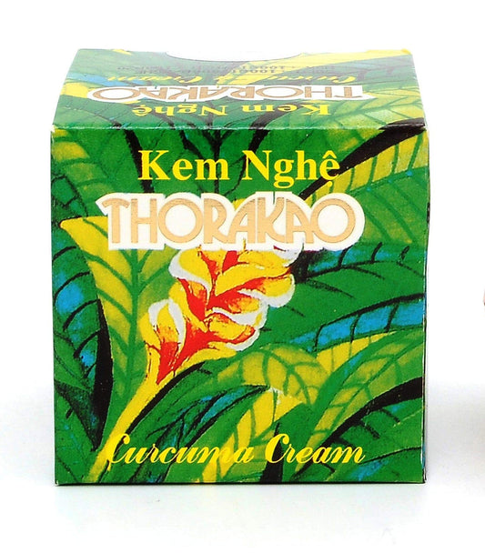 Thorakao jar front view showing compact turmeric cream and convenient travel size