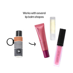 Thread Wallets Sanders holding multiple lip products, versatile fit demonstrated