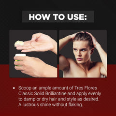 Model with slicked-back hair styled with Three Flowers pomade for polished shine