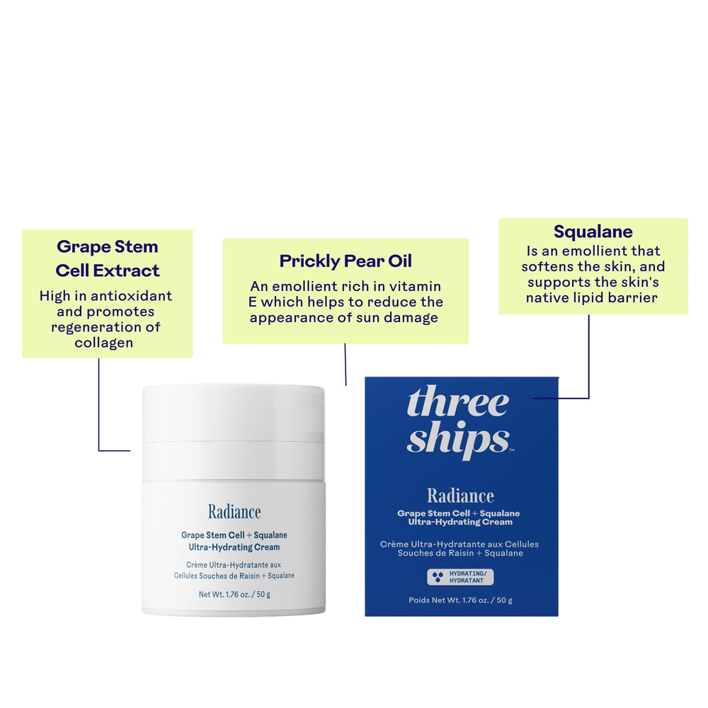 Three Ships bottle beside serums to show how it layers into a daily routine