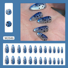 Thuoxde Blue Fish shown on a hand for scale to help choose correct nail sizes quickly