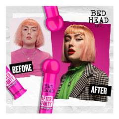 TIGI Bed Head before and after on hair demonstrating reduced frizz and gloss
