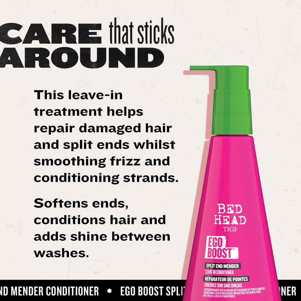 TIGI Bed Head in hand showing bottle size and convenience benefit