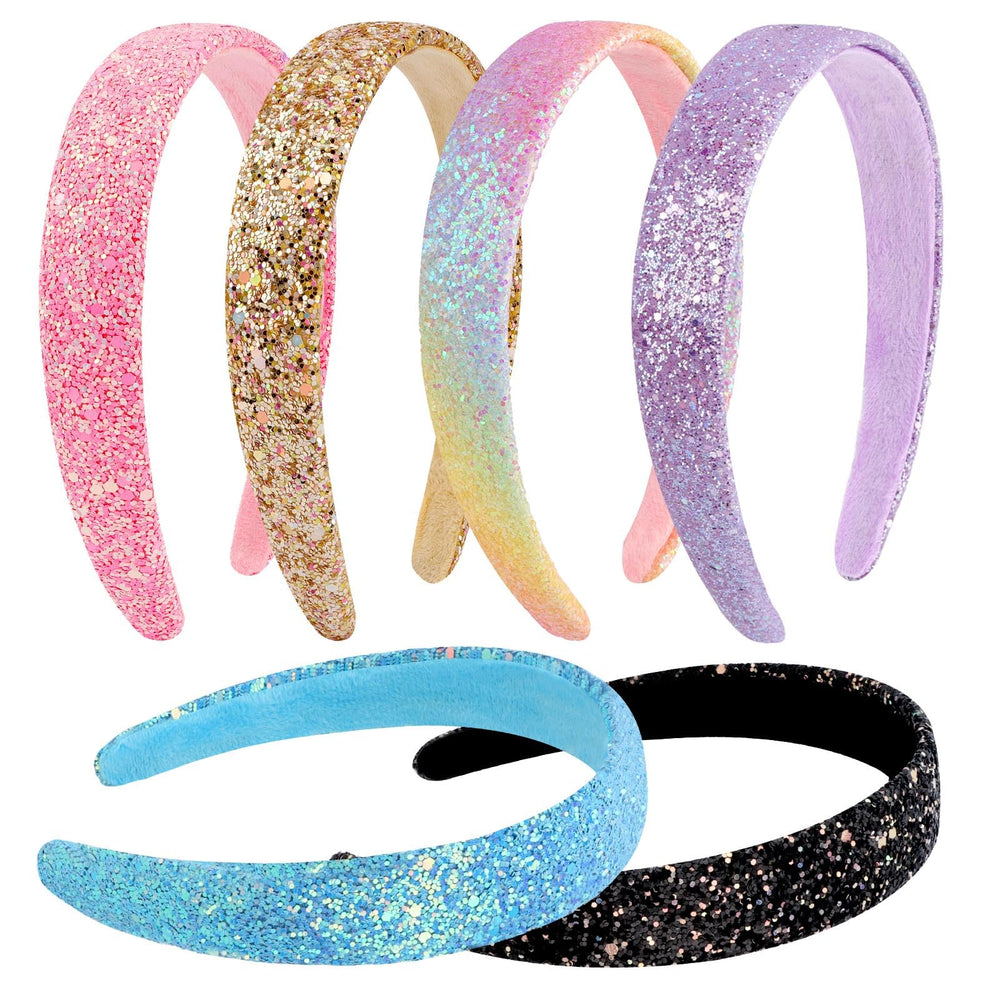 Tihebax six headbands flat lay showing colors and variety, adds outfit sparkle