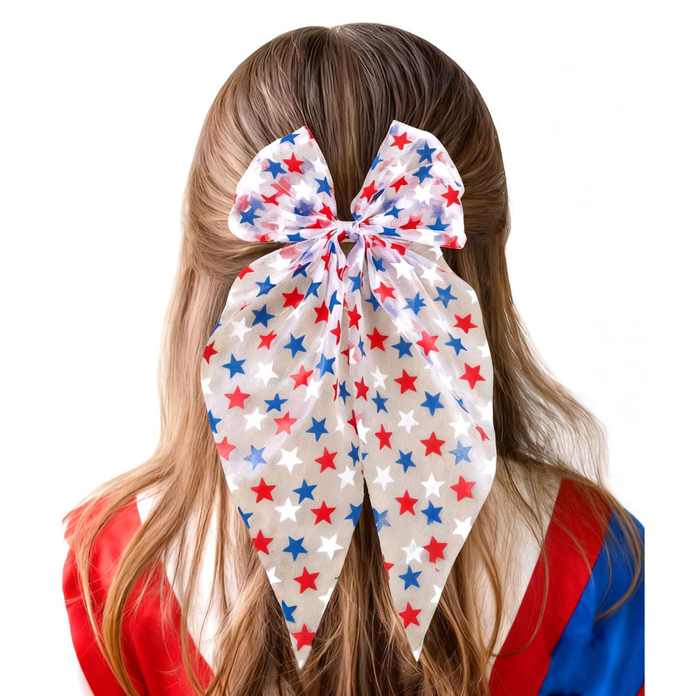 TIIZIISII front view large bow showing red white blue stars and festive look