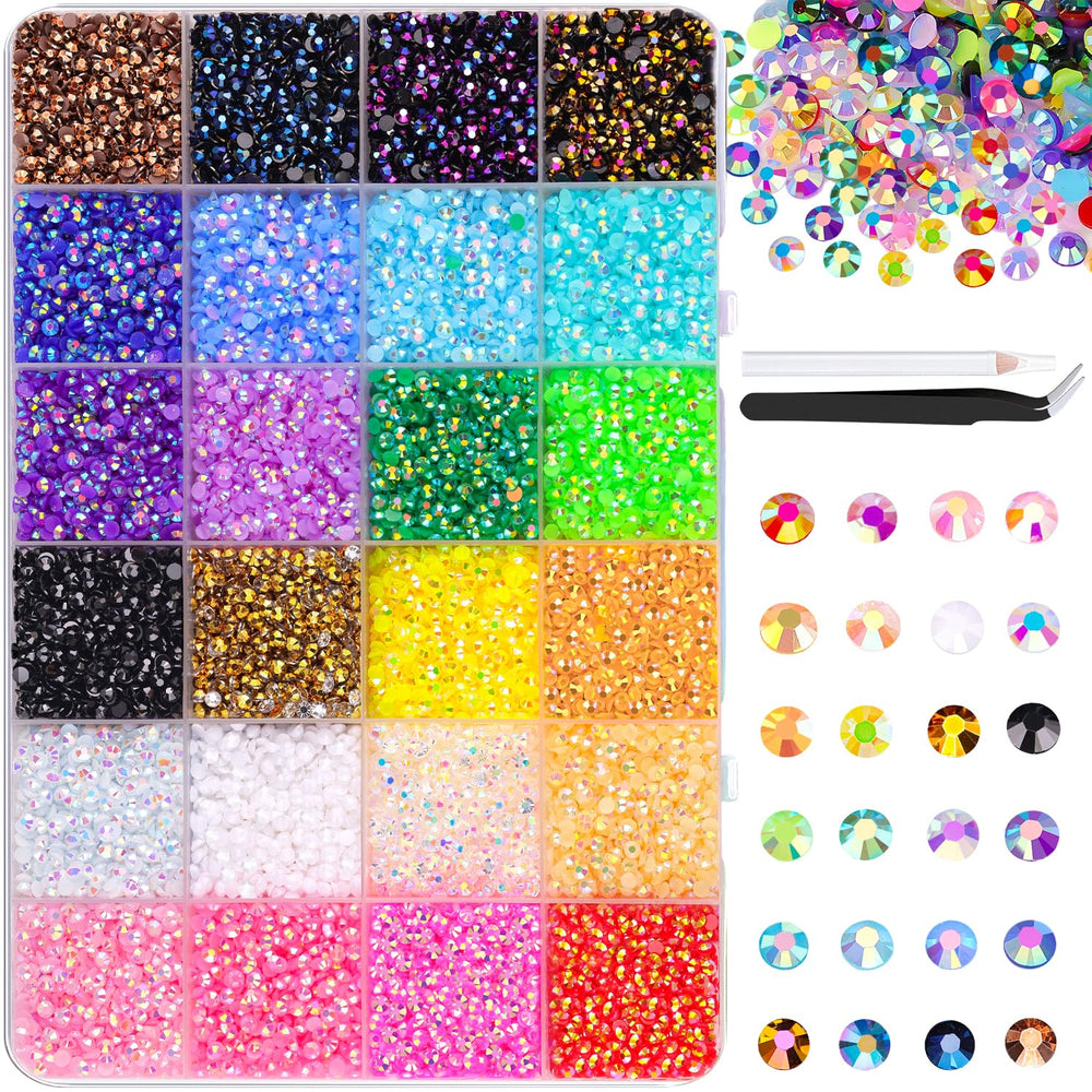 TINKRSTUFF box front view showing 24-grid and many colorful gems for organized crafting