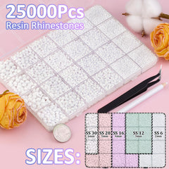 TINKRSTUFF open 24-grid compartment box with mixed 2–6mm white rhinestones for quick selection
