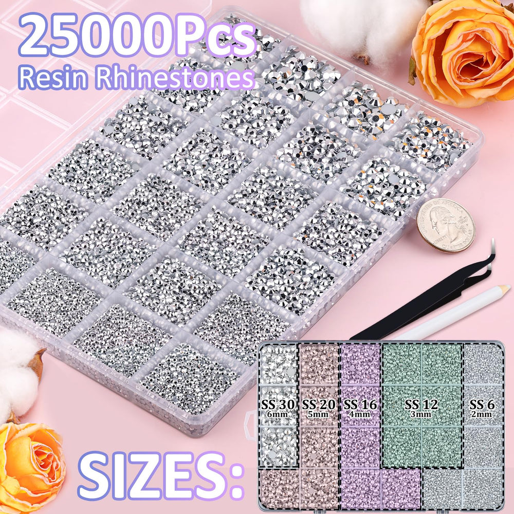 TINKRSTUFF compartment box with sorted rhinestones for organized project workflow