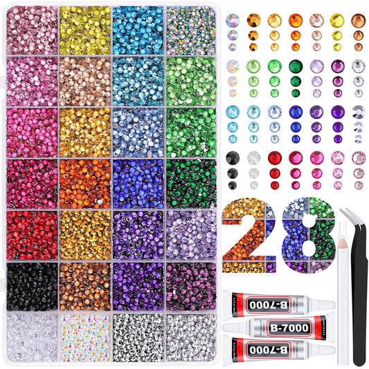 TINKRSTUFF front view of open box showing 28-grid storage and colorful gems for easy access
