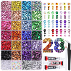 TINKRSTUFF front view of open box showing 28-grid storage and colorful gems for easy access