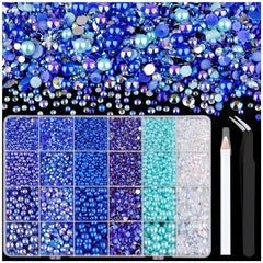 TINKRSTUFF open box showing organized mixed pearls and rhinestones, easy selection