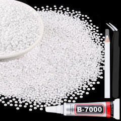 TINKRSTUFF front package showing 6000pcs white rhinestones and glue for plentiful projects