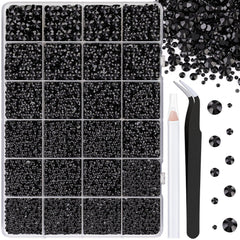 TINKRSTUFF front packaging showing black rhinestones and included tools, organized storage benefit
