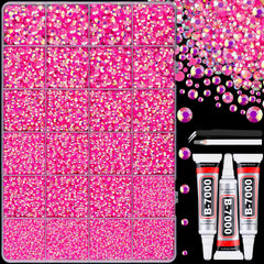TINKRSTUFF front packaging showing hot pink AB rhinestones and included tools for easy crafting