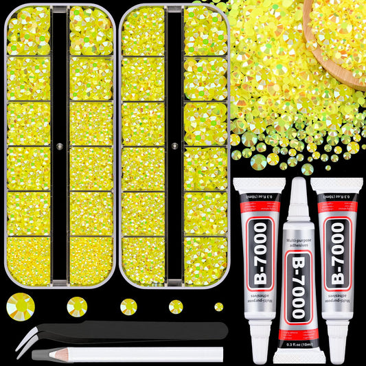 TINKRSTUFF front packaging showing lemon yellow AB rhinestones, clear organization and sparkle