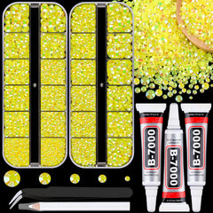 TINKRSTUFF front packaging showing lemon yellow AB rhinestones, clear organization and sparkle