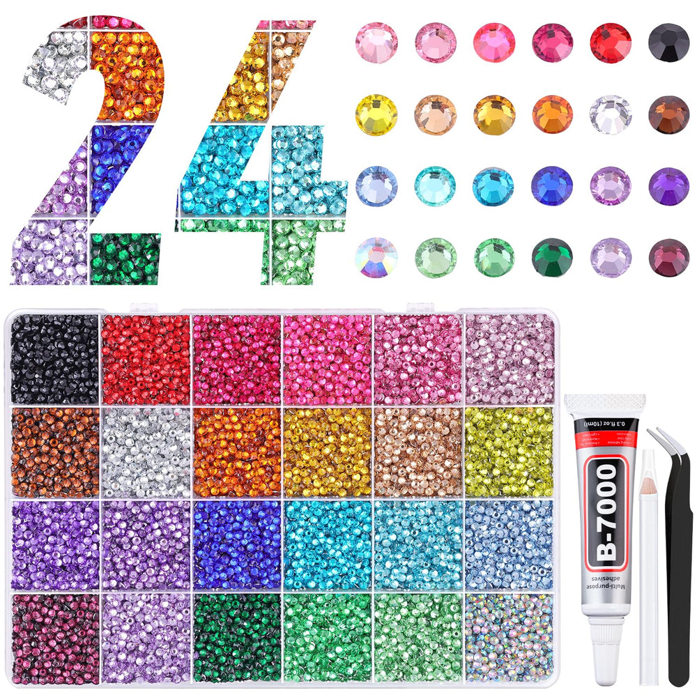 TINKRSTUFF front packaging showing colorful rhinestones and included tools for easy crafting