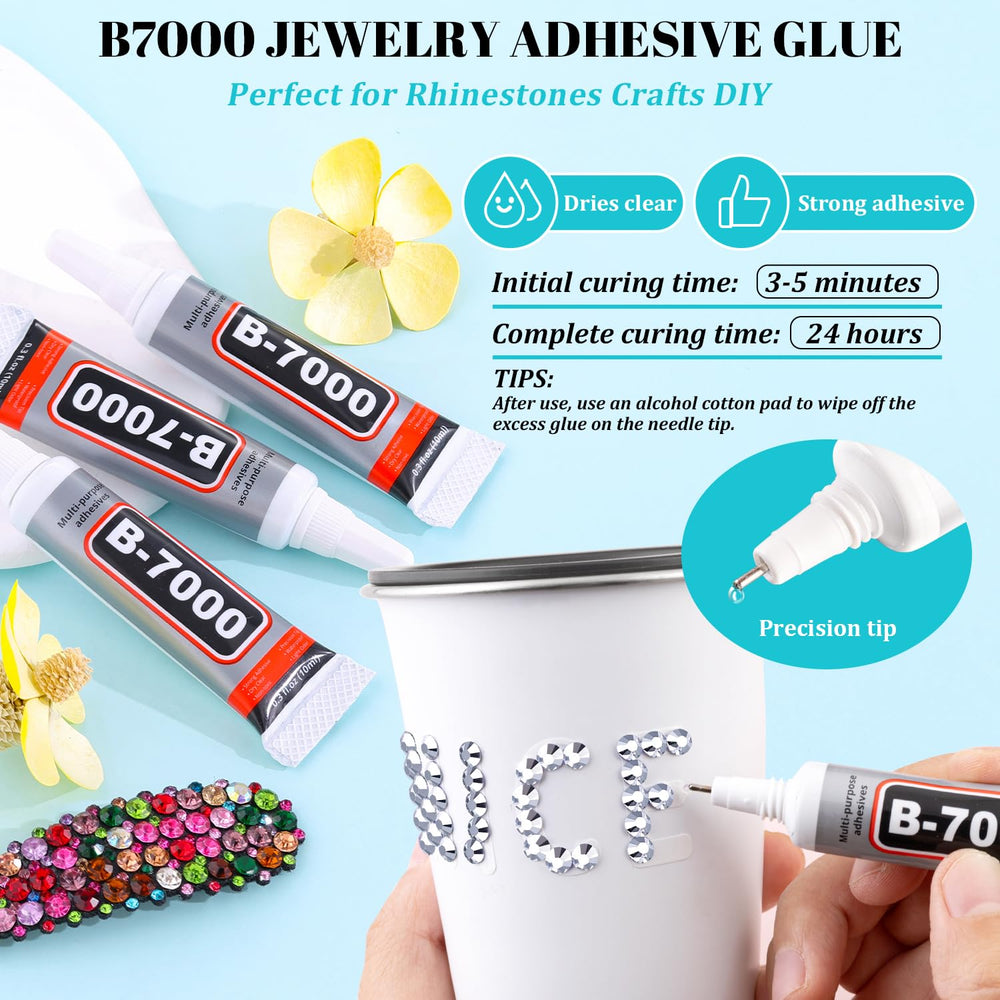 TINKRSTUFF B7000 glue tubes and pickup pen positioned for precise adhesive control