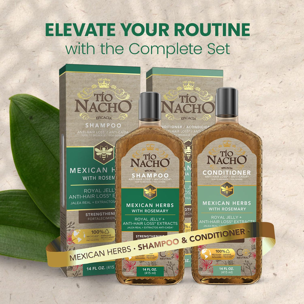 Tío Nacho shampoo and conditioner duo staged to suggest a complete routine