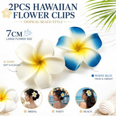 Tiosen two plumeria clips laid flat showing matching pair ready to wear