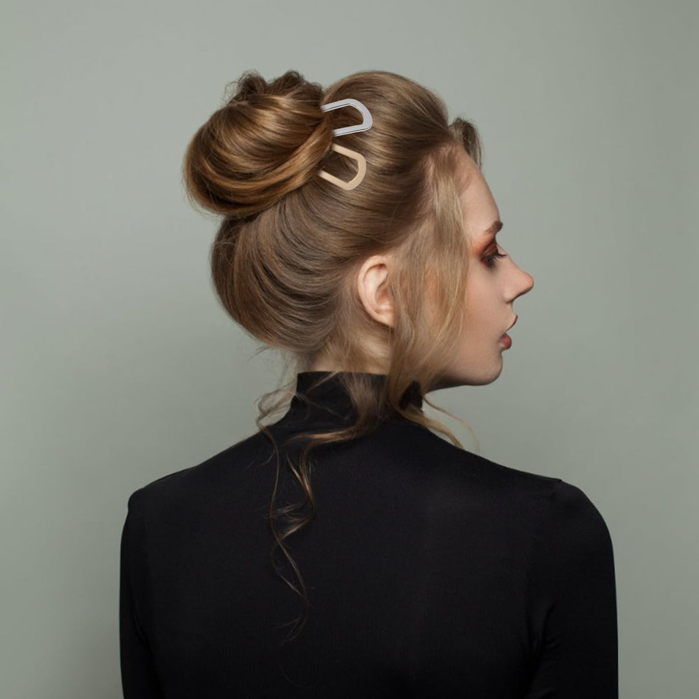 TIOSRU metal U-shaped hair pin close-up highlighting secure grip and durable finish