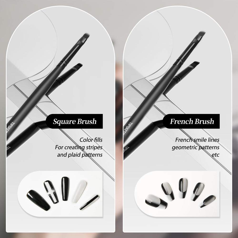 Tipsketch brushes in use painting a detailed floral nail design