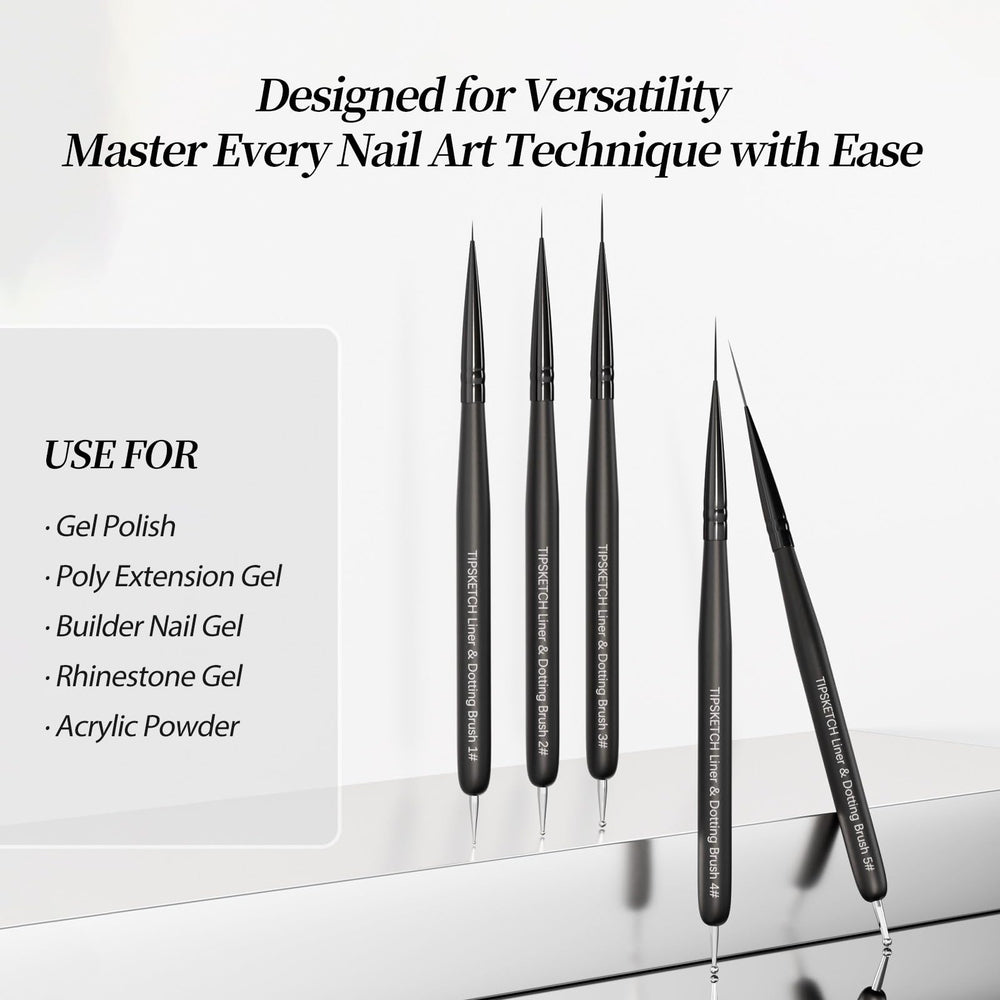 Tipsketch brush in use painting a long thin line for neat nail designs
