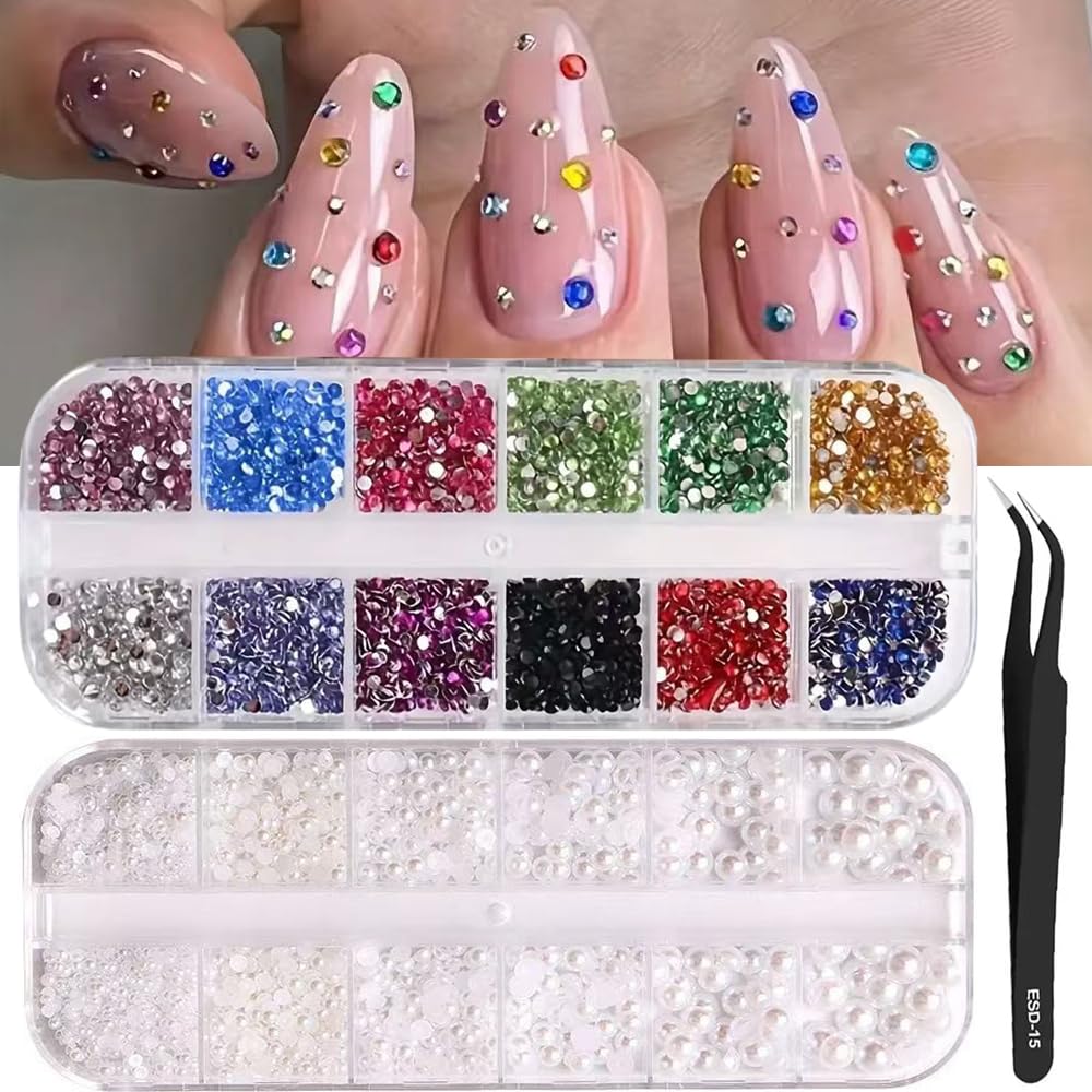 Tiwnefua front grid box showing sorted rhinestones for organized application