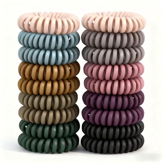 TIZZYT front packaging showing 18 matte spiral hair ties and vintage color set