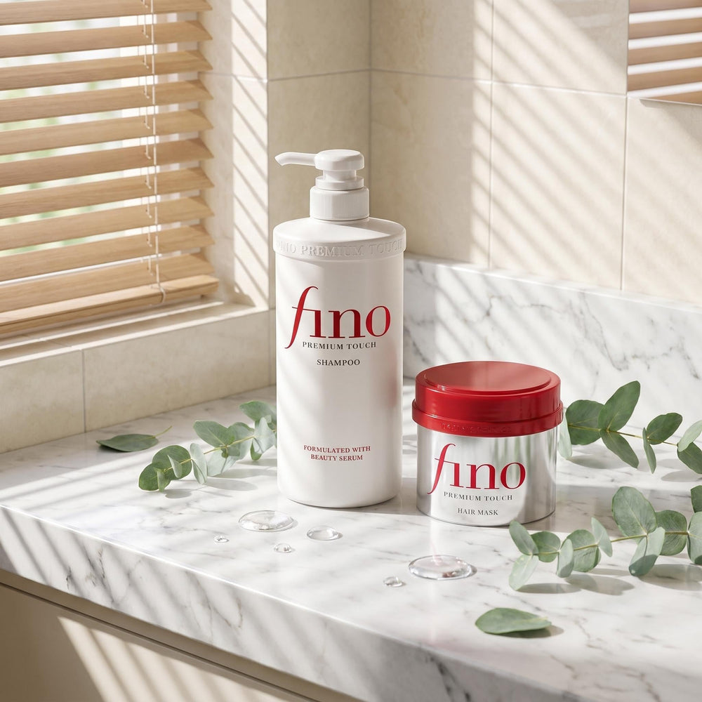 TJ SIGNATURE bundle on bathroom shelf in lifestyle scene showing at-home spa convenience benefit