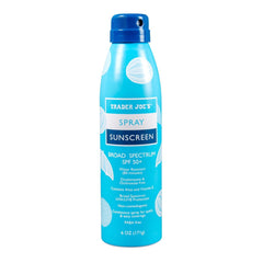 TJ's nourish spray sunscreen front packaging showing SPF 50+ and broad spectrum benefit