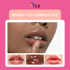 TKB Flexagel M swatch on lips demonstrating high shine and low tack comfort benefit